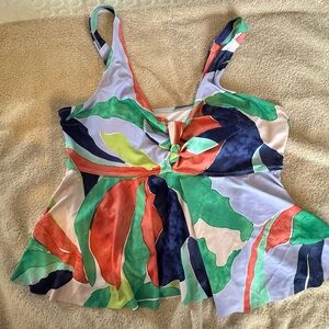 BloomChic Multicolor Tropical Tankini Top - Green Navy Coral Light Blue